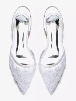 Chaussures de mariée plates en dentelle à bout pointu à enfiler