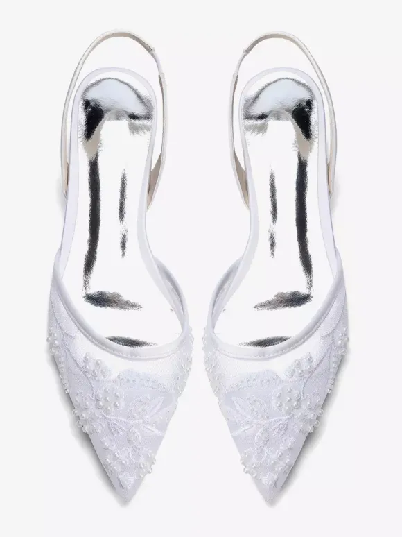 Chaussures de mariée plates en dentelle à bout pointu à enfiler