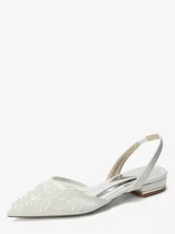 Chaussures de mariée plates en dentelle à bout pointu à enfiler
