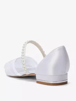 Chaussures de mariée plates en résille à bout pointu ornées de perles