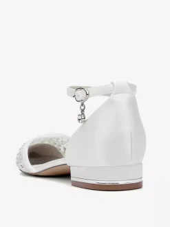 Chaussures de mariée plates en dentelle et strass à bout pointu