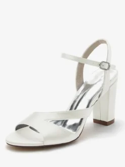 Chaussures De Mariée Pour Femmes Satin Bout Ouvert Talon Épais Chaussures De Mariage
