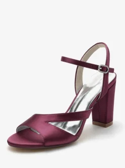 Chaussures De Mariée Pour Femmes Satin Bout Ouvert Talon Épais Chaussures De Mariage