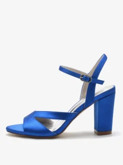 Chaussures De Mariée Pour Femmes Satin Bout Ouvert Talon Épais Chaussures De Mariage