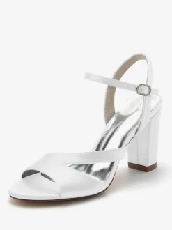 Chaussures De Mariée Pour Femmes Satin Bout Ouvert Talon Épais Chaussures De Mariage