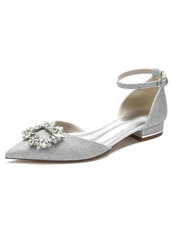 Chaussures de Marieés Femme avec Bout Pointu en Paillette Unicolore