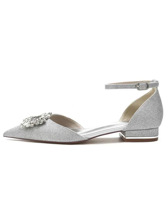 Chaussures de Marieés Femme avec Bout Pointu en Paillette Unicolore