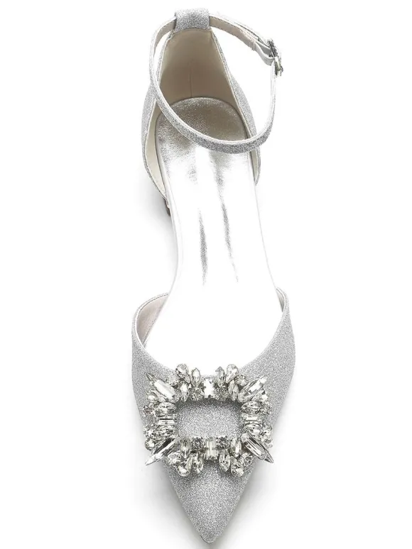 Chaussures de Marieés Femme avec Bout Pointu en Paillette Unicolore