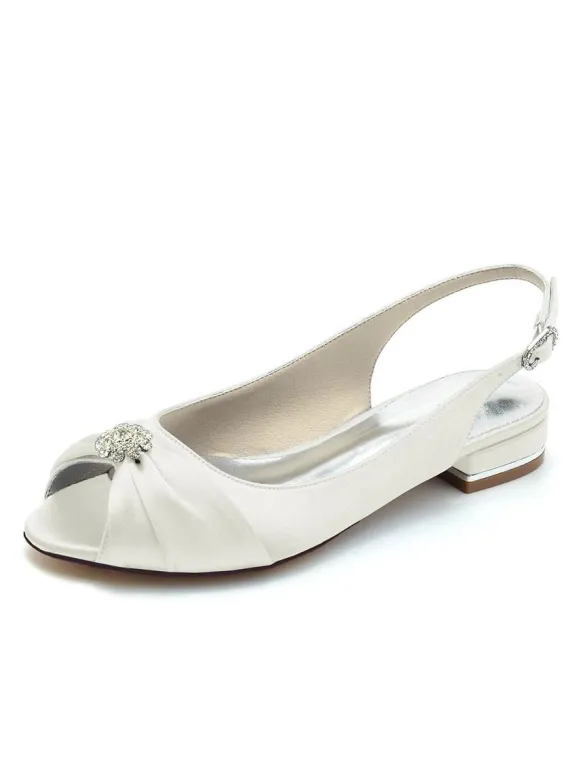 Chaussures de Mariées Femme en Satin avec Bout Ouvert en Paillette Unicolore