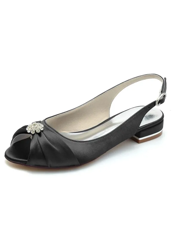 Chaussures de Mariées Femme en Satin avec Bout Ouvert en Paillette Unicolore