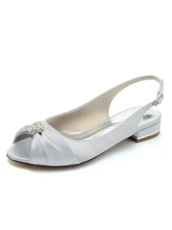 Chaussures de Mariées Femme en Satin avec Bout Ouvert en Paillette Unicolore