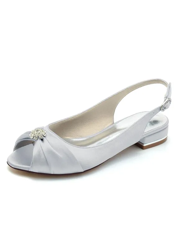 Chaussures de Mariées Femme en Satin avec Bout Ouvert en Paillette Unicolore