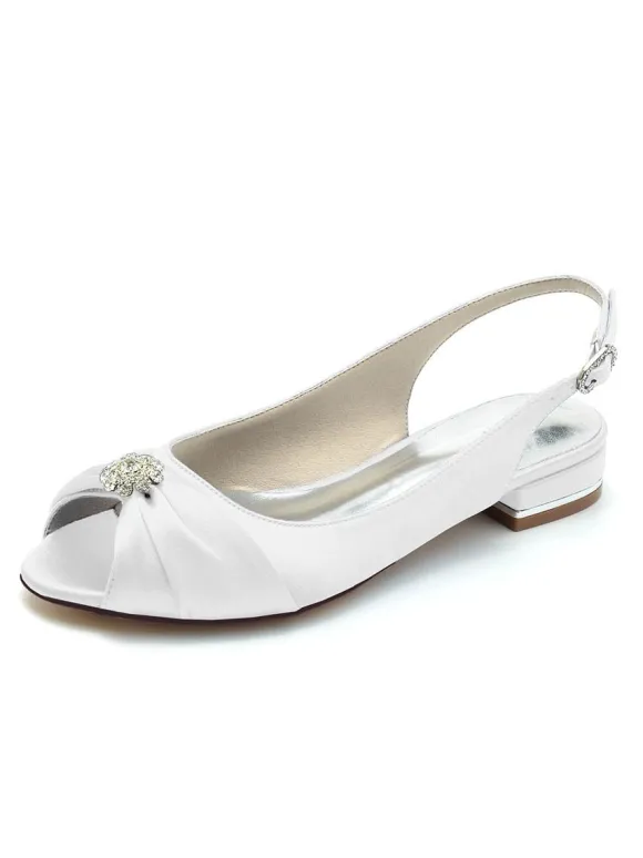 Chaussures de Mariées Femme en Satin avec Bout Ouvert en Paillette Unicolore