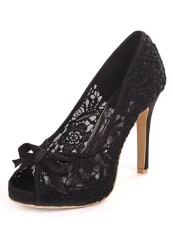 Chaussures de mariée à talons aiguilles en dentelle blanche
