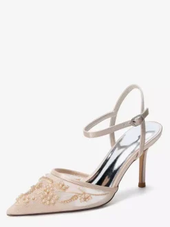 Chaussures de mariée à talons hauts bout pointu ornées de perles
