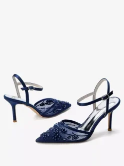 Chaussures de mariée à talons hauts bout pointu ornées de perles