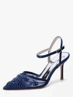 Chaussures de mariée à talons hauts bout pointu ornées de perles