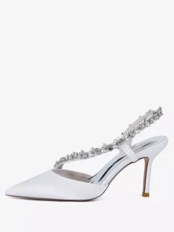 Chaussures de mariée à talons hauts bout pointu en satin strass talon aiguille