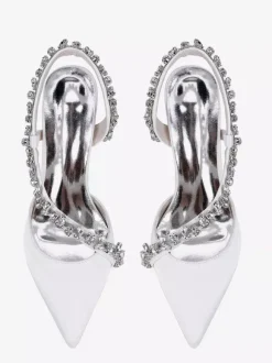 Chaussures de mariée à talons hauts bout pointu en satin strass talon aiguille