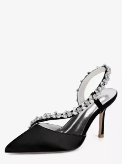 Chaussures de mariée à talons hauts bout pointu en satin strass talon aiguille