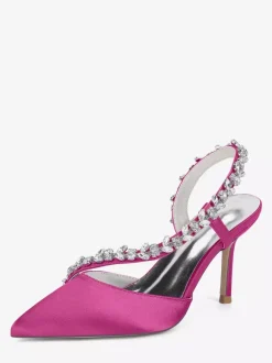 Chaussures de mariée à talons hauts bout pointu en satin strass talon aiguille