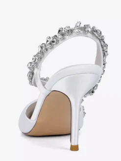Chaussures de mariée à talons hauts bout pointu en satin strass talon aiguille