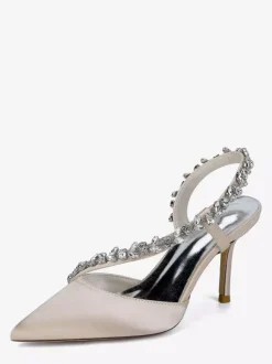 Chaussures de mariée à talons hauts bout pointu en satin strass talon aiguille