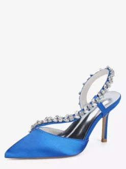 Chaussures de mariée à talons hauts bout pointu en satin strass talon aiguille