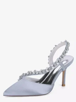 Chaussures de mariée à talons hauts bout pointu en satin strass talon aiguille