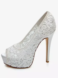 Chaussures De Mariée Transparentes en dentelle plateforme talon haut Sandales mariage