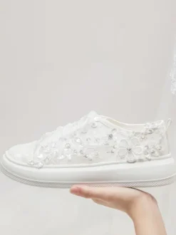 Chaussures de mariée Transparentes femme mariage en dentelle à bout rond