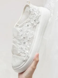 Chaussures de mariée Transparentes femme mariage en dentelle à bout rond