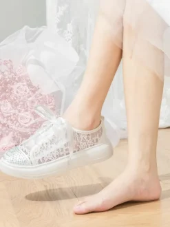 Chaussures de mariée Transparentes femme mariage en dentelle à bout rond