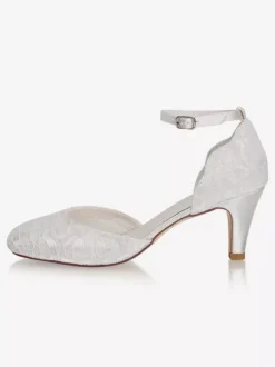 Chaussures De Mariée Vintage Ivoire En Satin Sangle Talon Carrée Chaussures Mariage Rétro