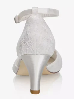 Chaussures De Mariée Vintage Ivoire En Satin Sangle Talon Carrée Chaussures Mariage Rétro
