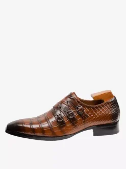 Chaussures de moine pour hommes bout carré détails métalliques cuir