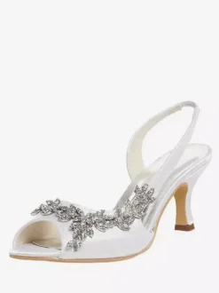 Chaussures de Mère de Mariée 2026 Violet Bout Ouvert Strass Slingbacks Chaussures de Mariage Talon de Chaton Chaussures de Mariée
