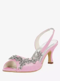 Chaussures de Mère de Mariée 2026 Violet Bout Ouvert Strass Slingbacks Chaussures de Mariage Talon de Chaton Chaussures de Mariée