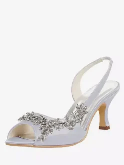 Chaussures de Mère de Mariée 2026 Violet Bout Ouvert Strass Slingbacks Chaussures de Mariage Talon de Chaton Chaussures de Mariée