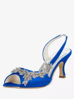 Chaussures de Mère de Mariée 2026 Violet Bout Ouvert Strass Slingbacks Chaussures de Mariage Talon de Chaton Chaussures de Mariée