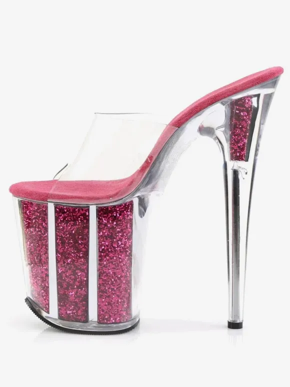 Chaussures de Pole Dance Sandales Sexy Pour Femme En Cuir Rose Peep Toe Plateforme Pantoufles Sexy Transparentes Chaussures de Strip-teaseuse