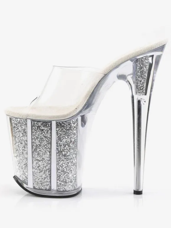 Chaussures de Pole Dance Sandales Sexy Pour Femme En Cuir Rose Peep Toe Plateforme Pantoufles Sexy Transparentes Chaussures de Strip-teaseuse