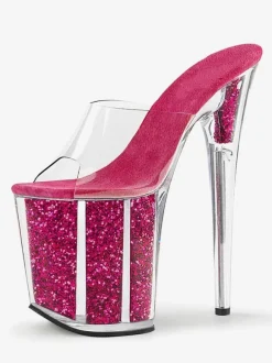 Chaussures de Pole Dance Sandales Sexy Pour Femme En Cuir Rose Peep Toe Plateforme Pantoufles Sexy Transparentes Chaussures de Strip-teaseuse