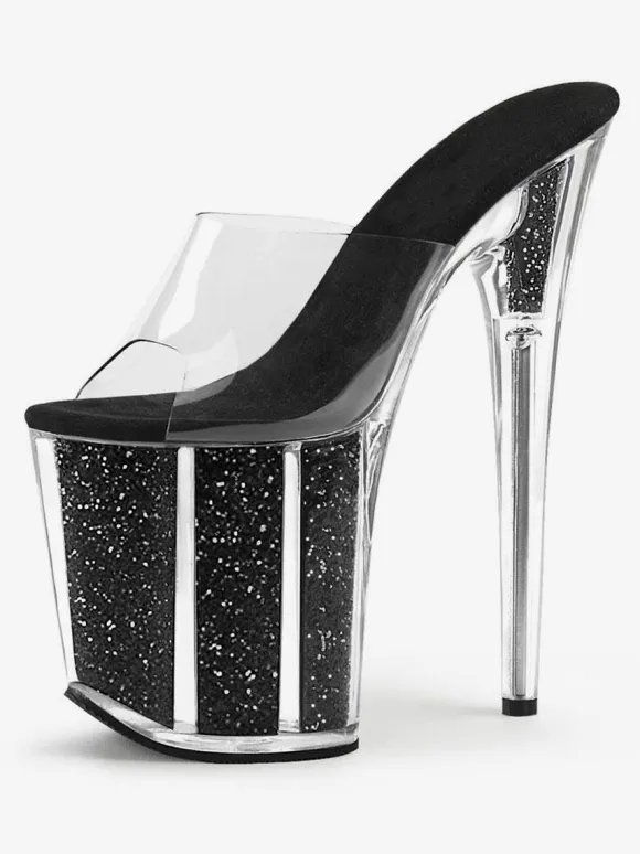 Chaussures de Pole Dance Sandales Sexy Pour Femme En Cuir Rose Peep Toe Plateforme Pantoufles Sexy Transparentes Chaussures de Strip-teaseuse