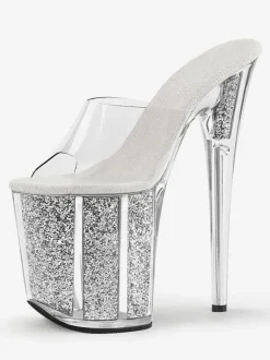 Chaussures de Pole Dance Sandales Sexy Pour Femme En Cuir Rose Peep Toe Plateforme Pantoufles Sexy Transparentes Chaussures de Strip-teaseuse