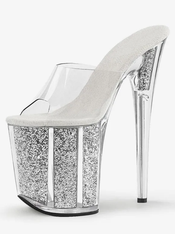 Chaussures de Pole Dance Sandales Sexy Pour Femme En Cuir Rose Peep Toe Plateforme Pantoufles Sexy Transparentes Chaussures de Strip-teaseuse