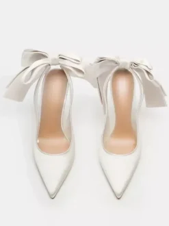 Chaussures de soirée en satin à bout pointu et talon haut avec n艙ud