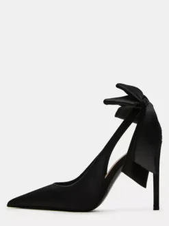 Chaussures de soirée en satin à bout pointu et talon haut avec n艙ud