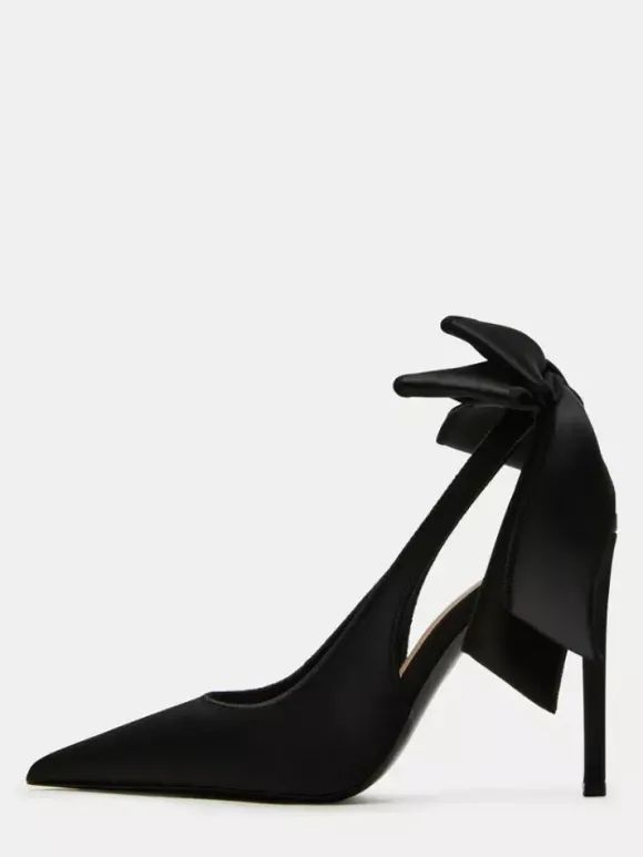 Chaussures de soirée en satin à bout pointu et talon haut avec n艙ud