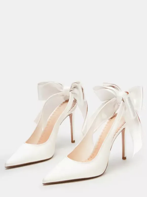 Chaussures de soirée en satin à bout pointu et talon haut avec n艙ud